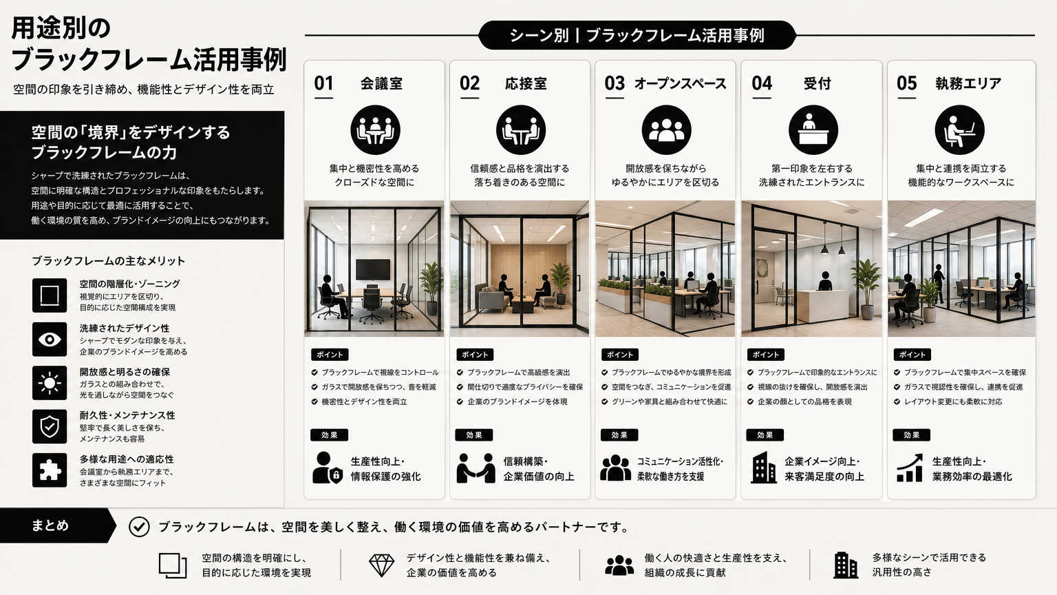 ブラックフレームパーテーションの具体的な活用事例