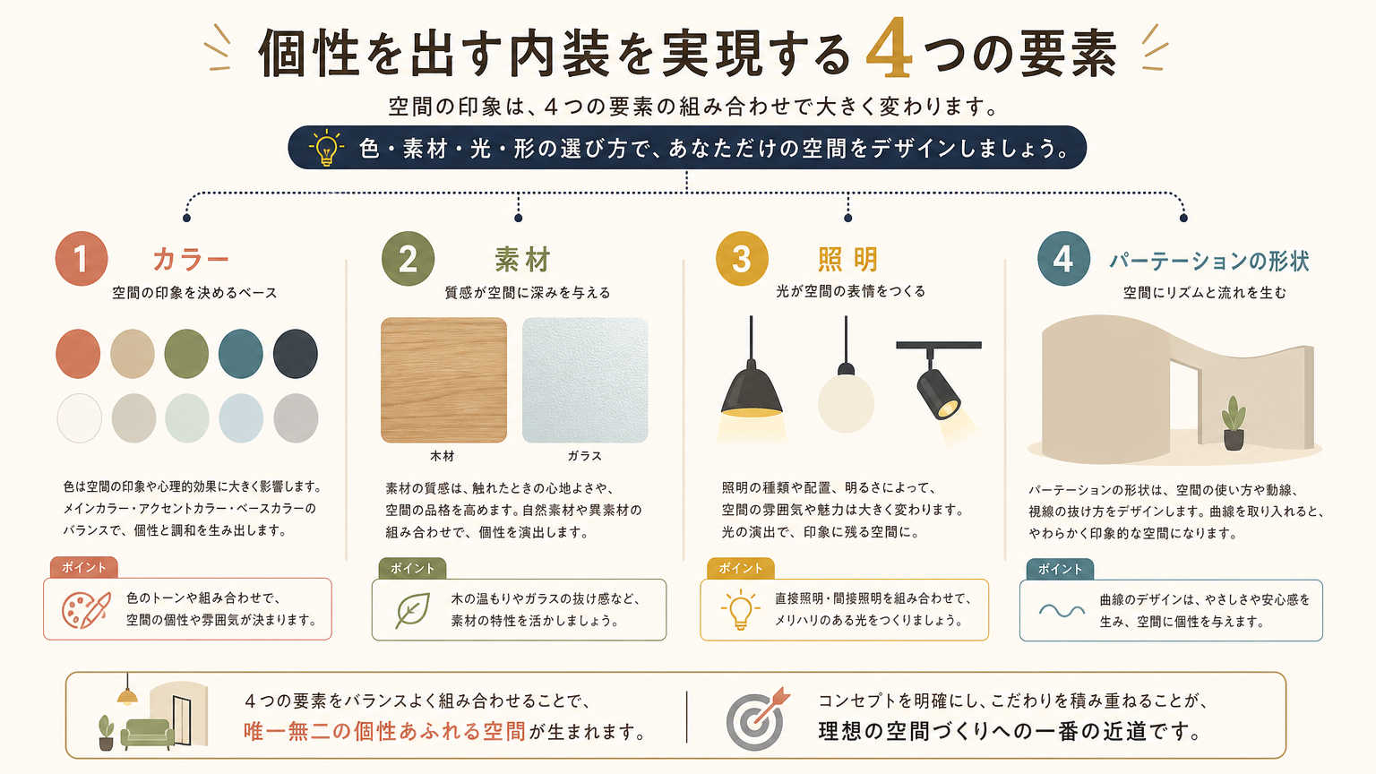 個性を出す内装を実現するための要素